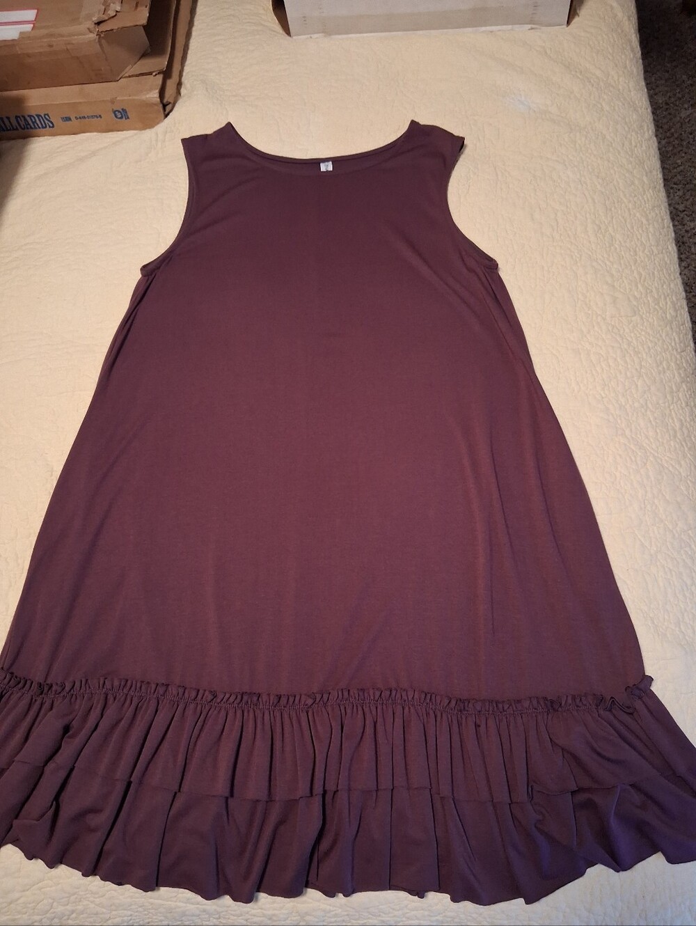 Zenana Outfitters Women's Sleeveless Dress in Plum, With Ruffles, Size 1X